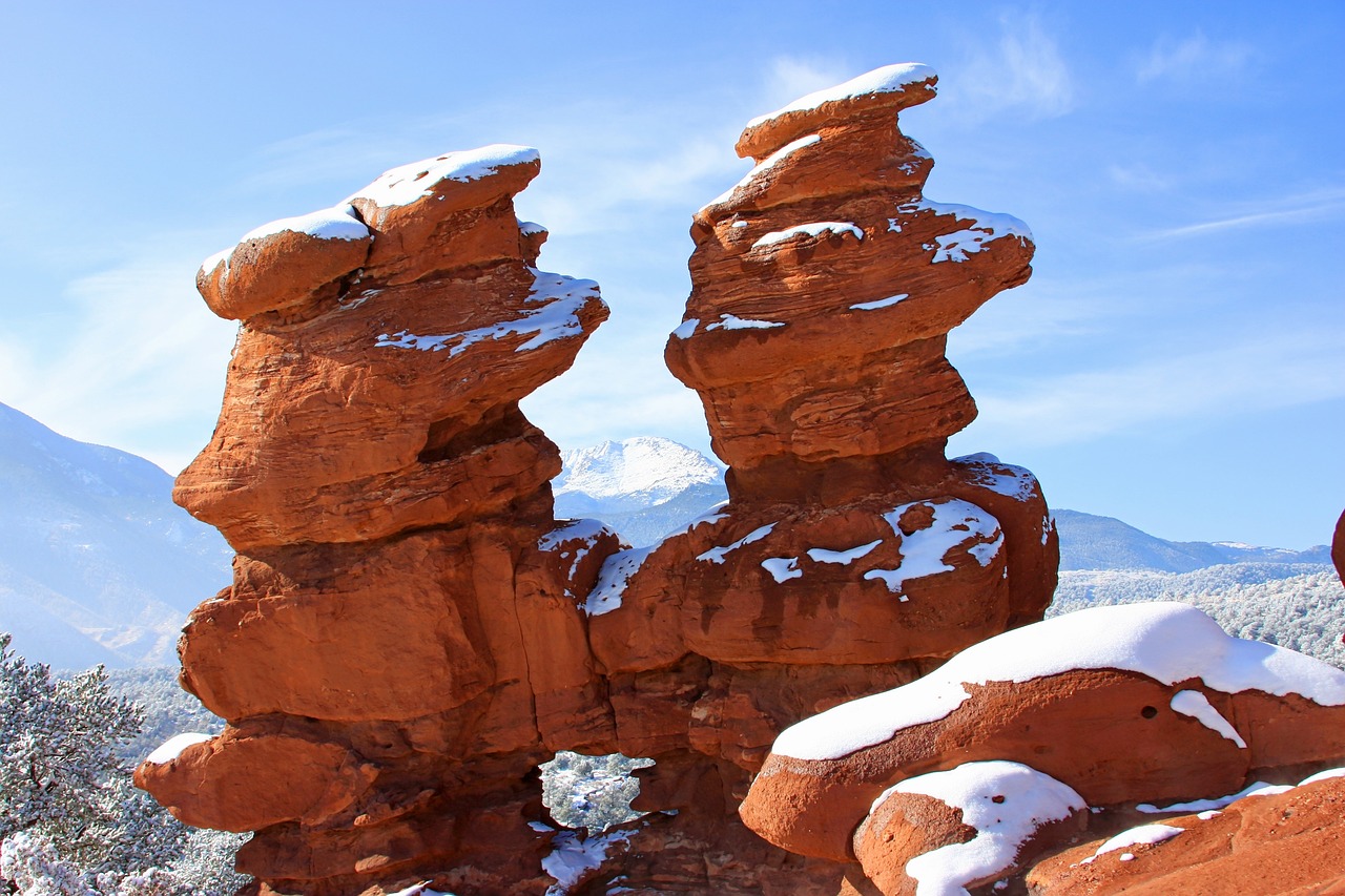 snow covered Siamese twins Red Rocks